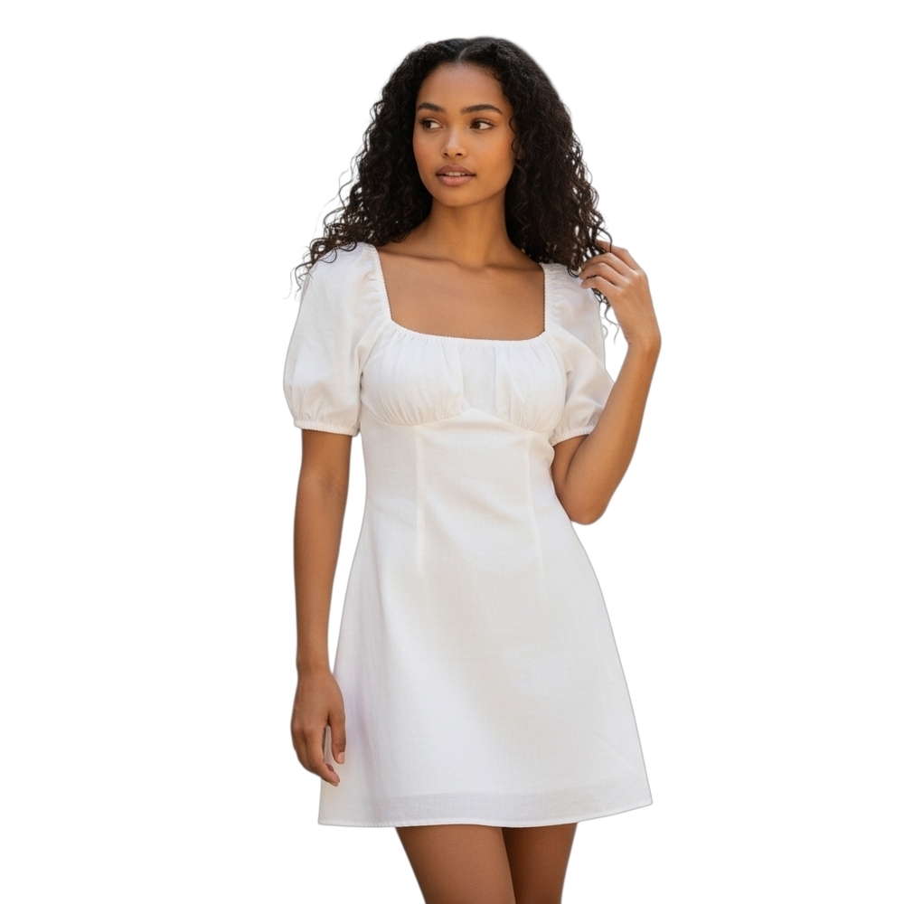 Divided H & M White Puff Sleeve Dress Size Small